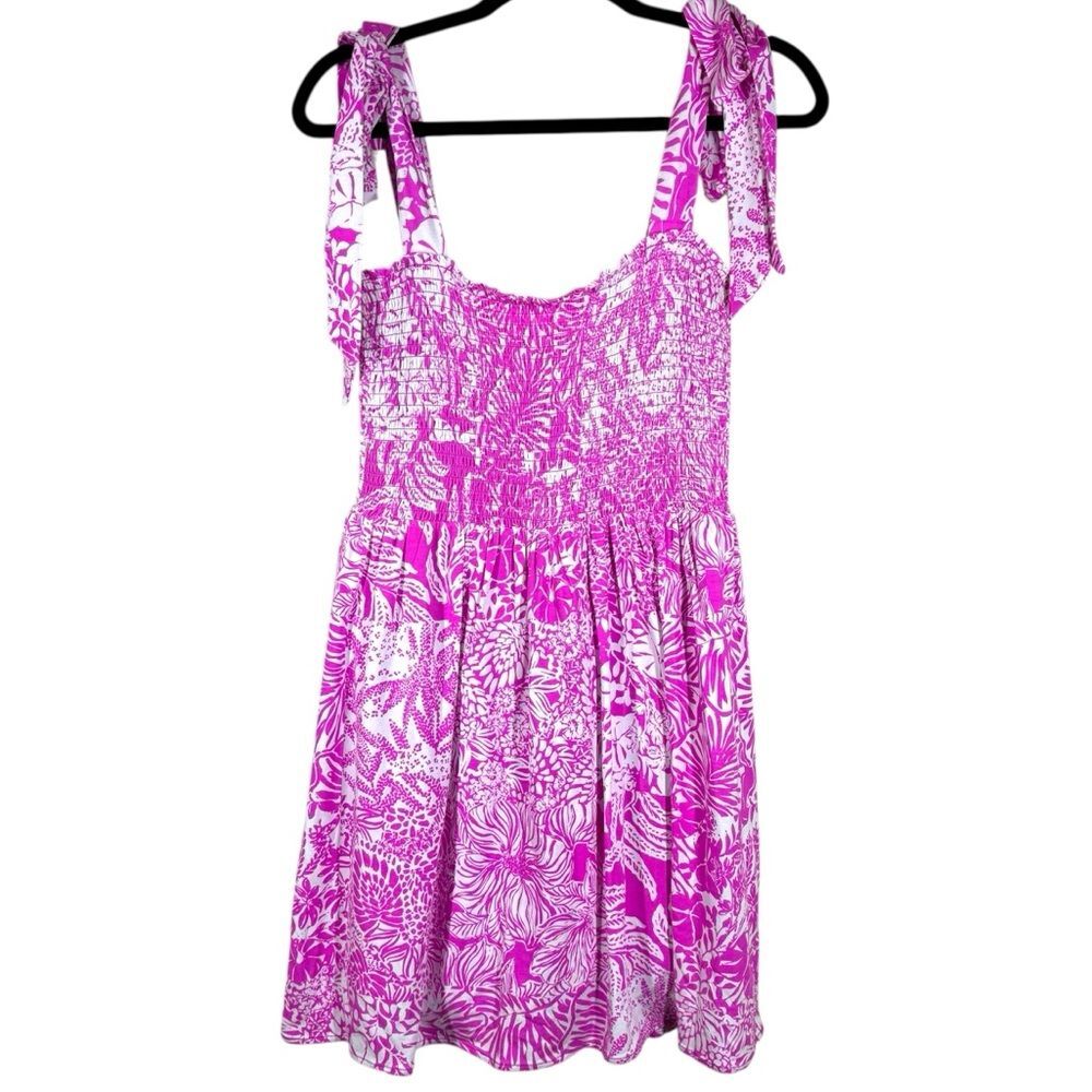 Lilly Pulitzer Rivera Smocked Romper Dress Wild Fuchsia Pink White Size Medium